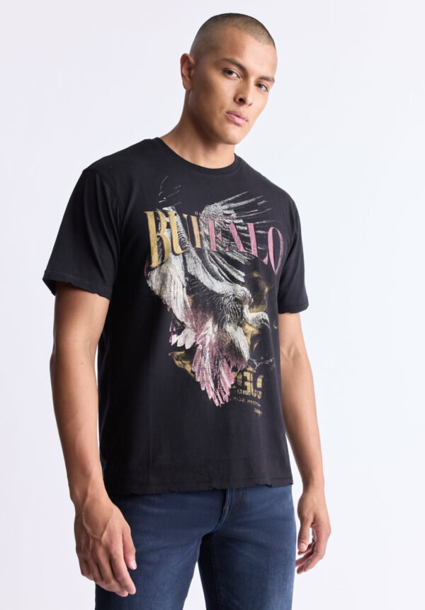 Takuma Men's Graphic Eagle Print T-Shirt. Black - BM24506