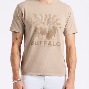 Tison Men's Graphic T-Shirt with Buffalo Print. Tuffet Beige - BM24645