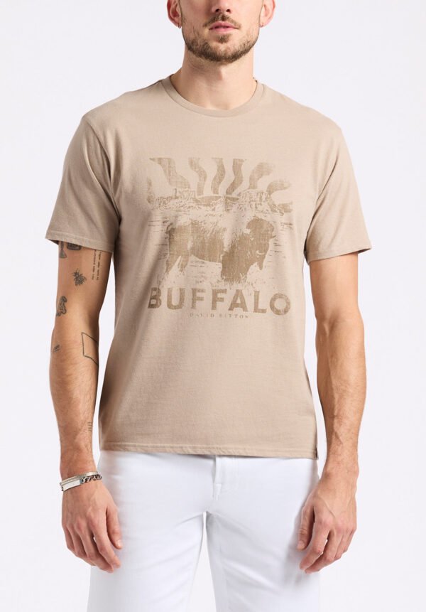 Tison Men's Graphic T-Shirt with Buffalo Print. Tuffet Beige - BM24645