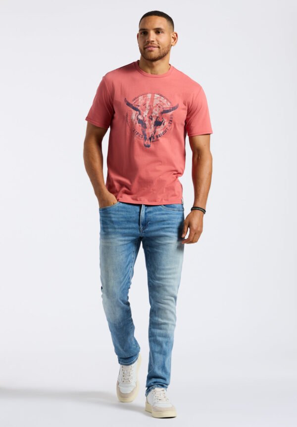 Tarz Men's Graphic T-Shirt with Bull Skull Motif. Miniral Red - BM24649