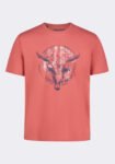 Tarz Men's Graphic T-Shirt with Bull Skull Motif. Miniral Red - BM24649