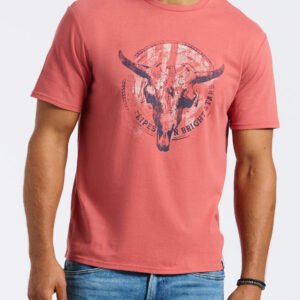 Tarz Men's Graphic T-Shirt with Bull Skull Motif. Miniral Red - BM24649